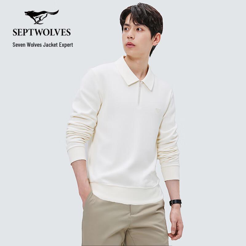 SEPTWOLVES Men's Antibacterial Textured Long Sleeve Polo Shirt
