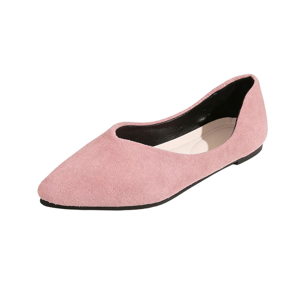 Women's Fashion Shallow Flat Shoes Candy Color Flock Ballet Flats Summer Pointed-Toe Soft-Soled Comfortable Shoes