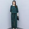 Retro Printed Wide-Leg Pants & Mid-Sleeve Round Neck Top - Elegant Two-Piece Set for Mothers