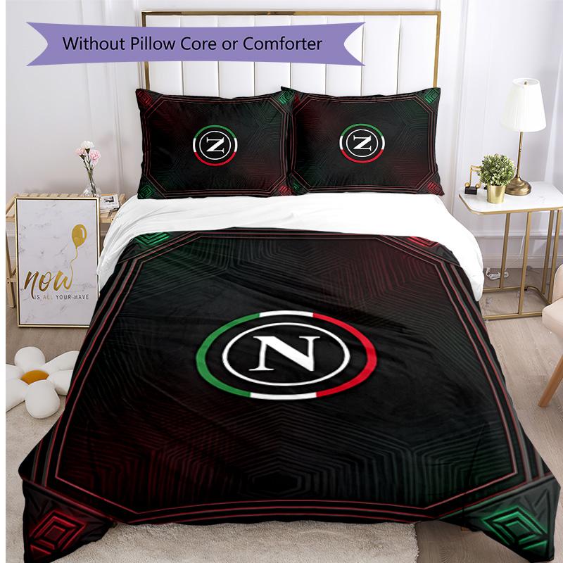 Set Lenzuola 3 Pezzi Stampato Napoli FC Traspirante Copripiumino con Federe Biancheria da Letto Decorativa per Camera da Letto Casa