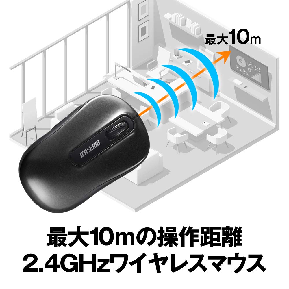 Buffalo Mouse Wireless 5 Buttons with Power Saving Model Can Be Used Up To 584 Days BlueLED Black BSMBW315BK [Equipped Back/Forward Buttons] Compact,