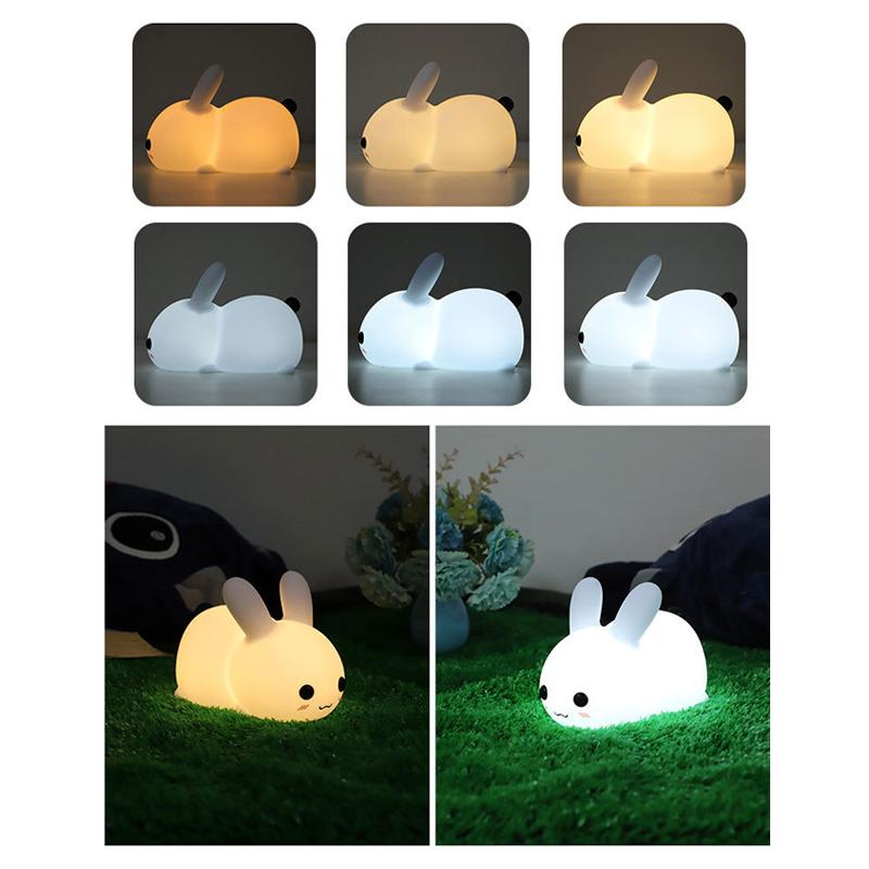 Novetly Silicone Jade Rabbit Led Night Light USB Charging Two-Tone Lights Cute Rabbit Pat Lamp Children's Night Companion