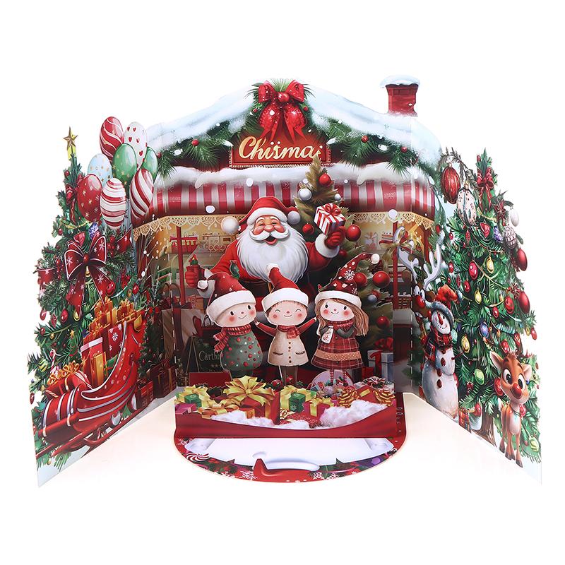 Cartolina di Natale a Tre Pieghe con Babbo Natale 3D, Cartolina di Benedizione Scritta a Mano per la Vigilia di Natale