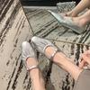Sheepskin version~ French round head with pleated temperament Mary Jane single shoes women's genuine leather silver small leather shoes ladyshoes