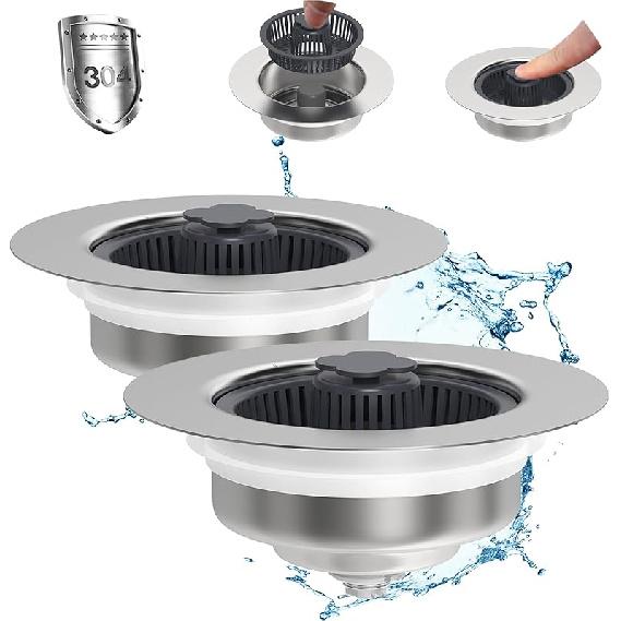 Upgraded 3 In 1 Kitchen Sink Drain Strainer - Stopper Set, Stainless Steel Kitchen Sink Stopper, Pop Up Anti-Clogging Sink Strainer Basket Filter for