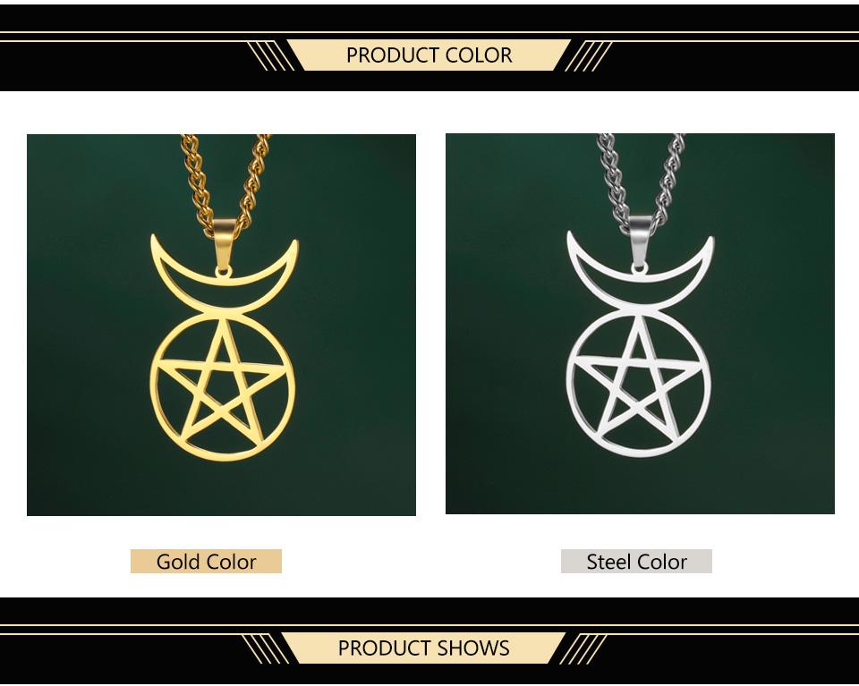 Dawapara Gehörnter Gott Cernunnos Siegel Anhänger Halskette Pentagramm Dreifache Göttin Symbol Edelstahl Wicca Schmuck