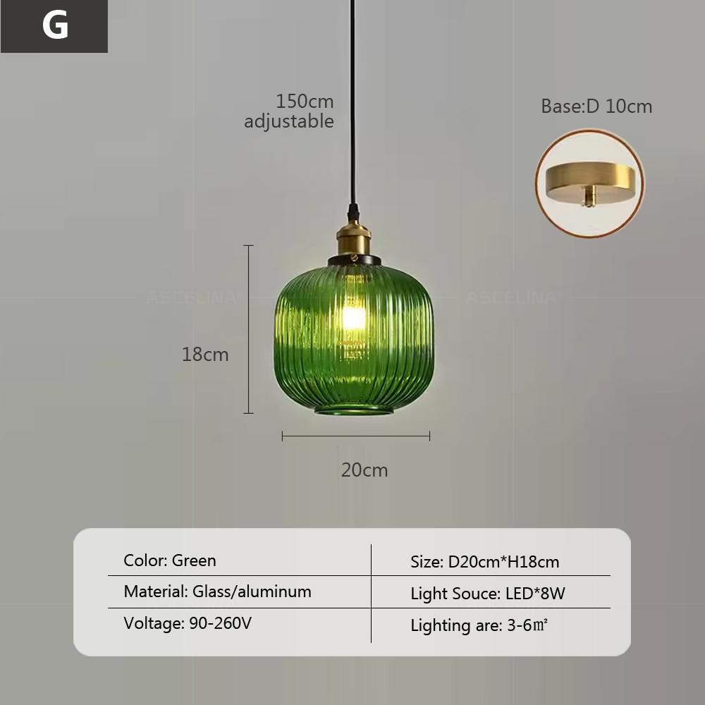 Nordic Retro Glass Pendant Light Green Hanging Lamp Living Room Decor Luminaire Hall Bedroom Dining Room Indoor Fixture Lustre
