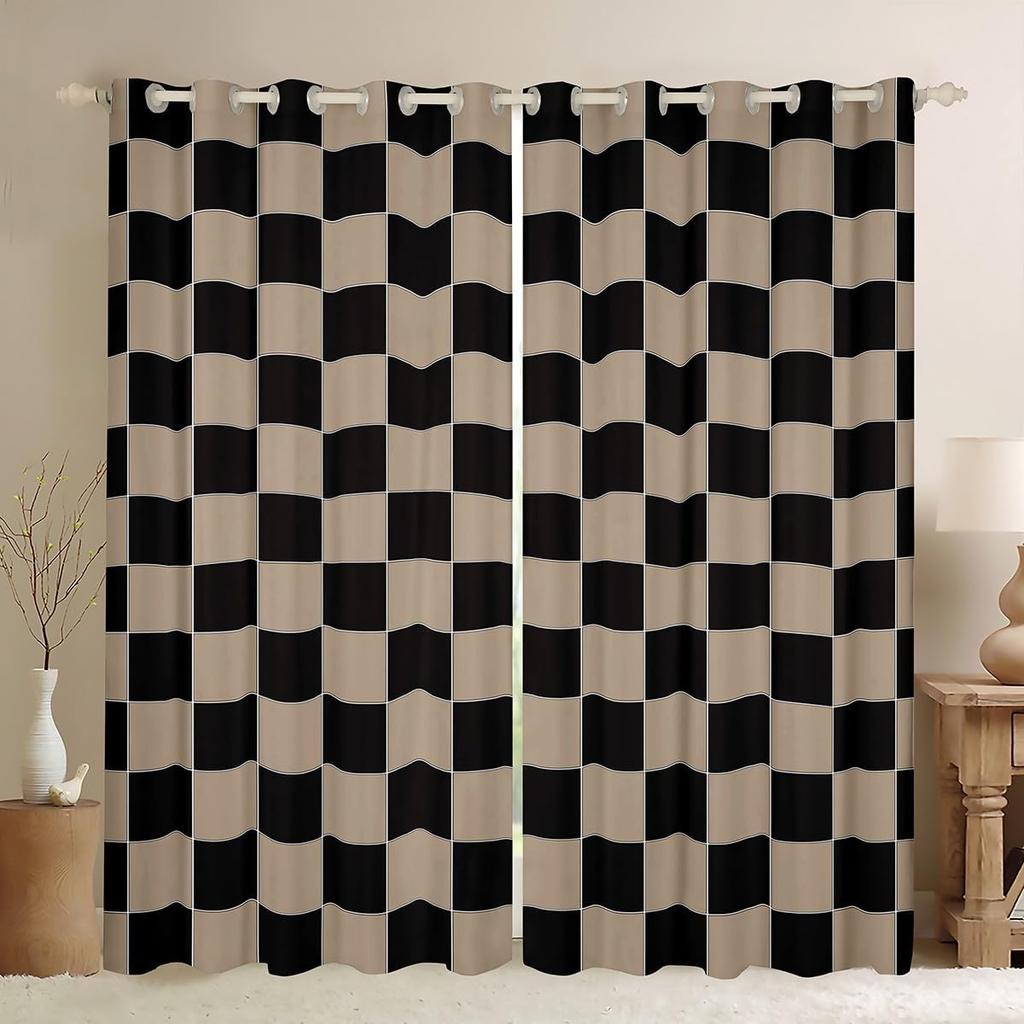 Checkered Curtain Colorful Checkerboard Grid Curtains Drapes Funky Gingham Buffalo Plaid Window Bedroom With Room Darkening Polyester Perfect For