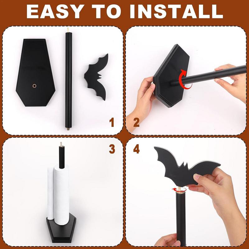 Halloween Paper Towel Stand With Coffin Base And Bat Standing Tissue Holder Toilet Kitchen Accessories For Halloween Decor