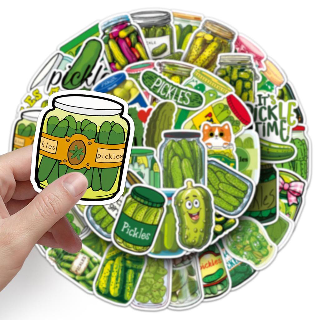 50 Dill Pickle Stickers - Waterproof, Colorful Graffiti Cartoon for Notebook, Phone & Laptop