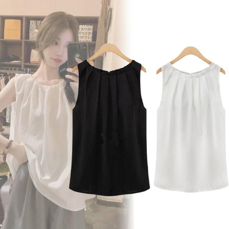 Chic Sleeveless Chiffon Tank Top Elegant Round Neck Pullover For Women