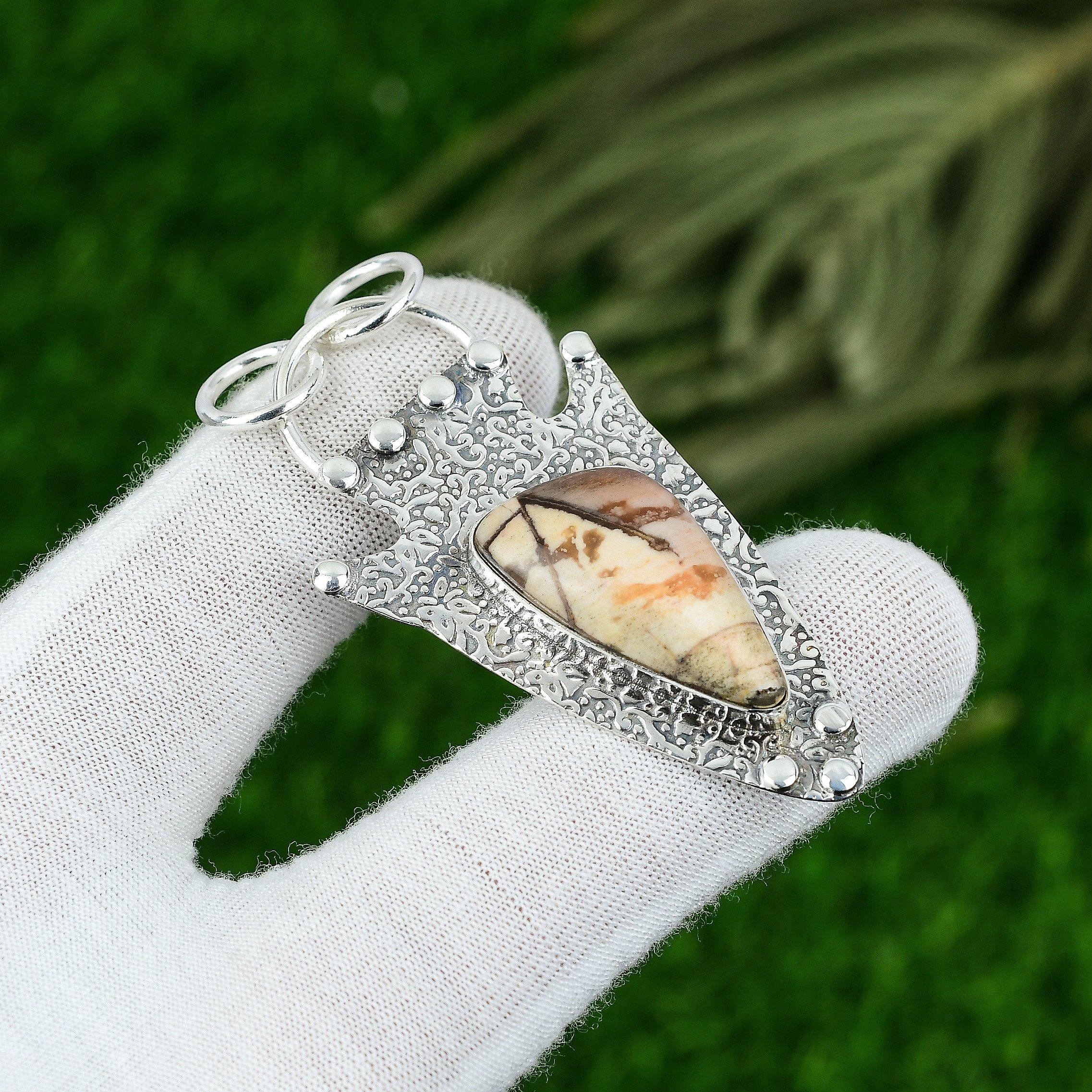 

Mothers day Deal Coconut Jasper Gemstone Bezel Boho Pendant 925 Sterling Silver