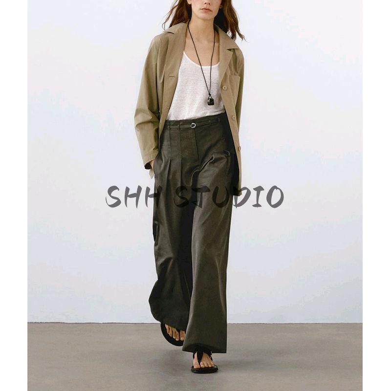 MD Spring and Summer Women's Clothing Cotton Blend High Waist Casual Laid-Back Style Slack Commute Style Wide Leg Pants 5018818