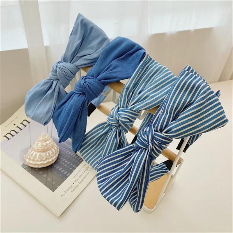 Vintage Denim Cloth Knotted Headbands for Women Ladies Casual Shopping Head Wears Side Bow Knot Hairbands