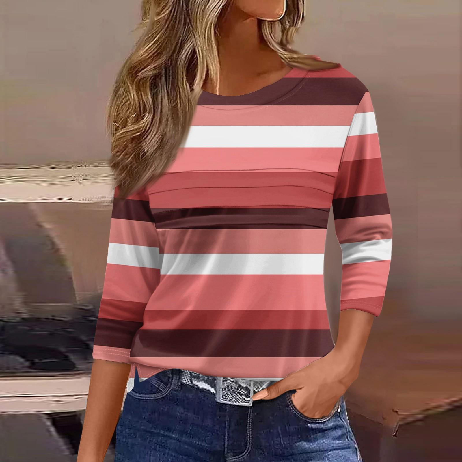 

Женская мода повседневный свободный топ с рукавом 3/4 в полоску с круглым вырезом XL киноварь