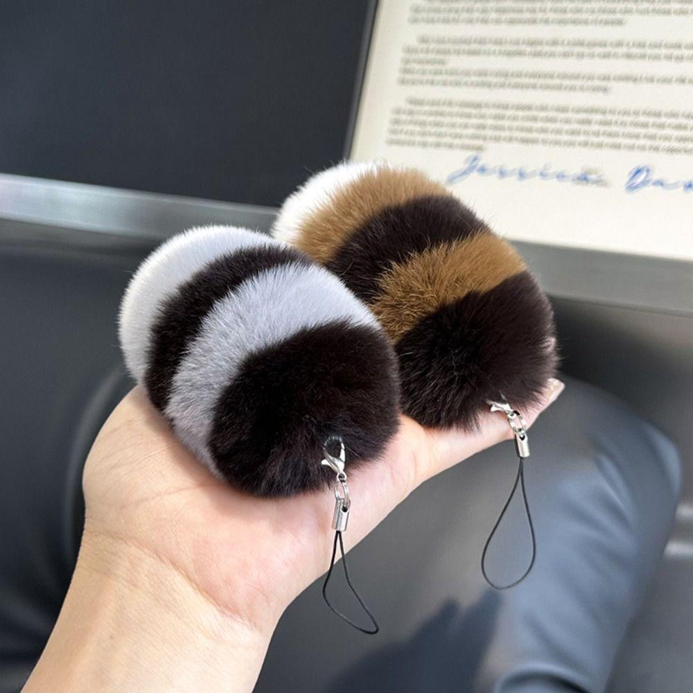 Phone Lanyard Rabbit Fur Keyring Rex Rabbit Pompom Tail Keyring Raccoon Tail Keychain  Bag Charm