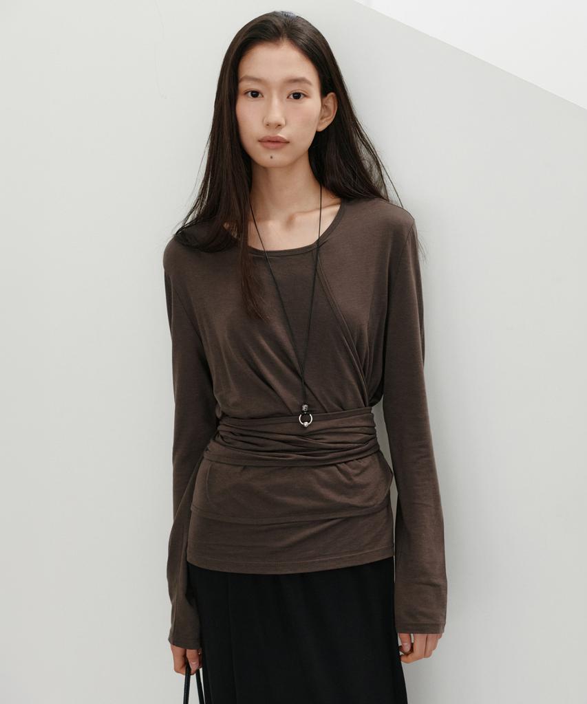 URAGO Tencel Draped Wrap T-Shirt_2Colors