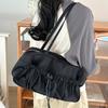 Women Pleated Shoulder Bag Multipurpose Solid Satchel Bag Casual Large Capacity Lightweight Slouchy Travel Bag
