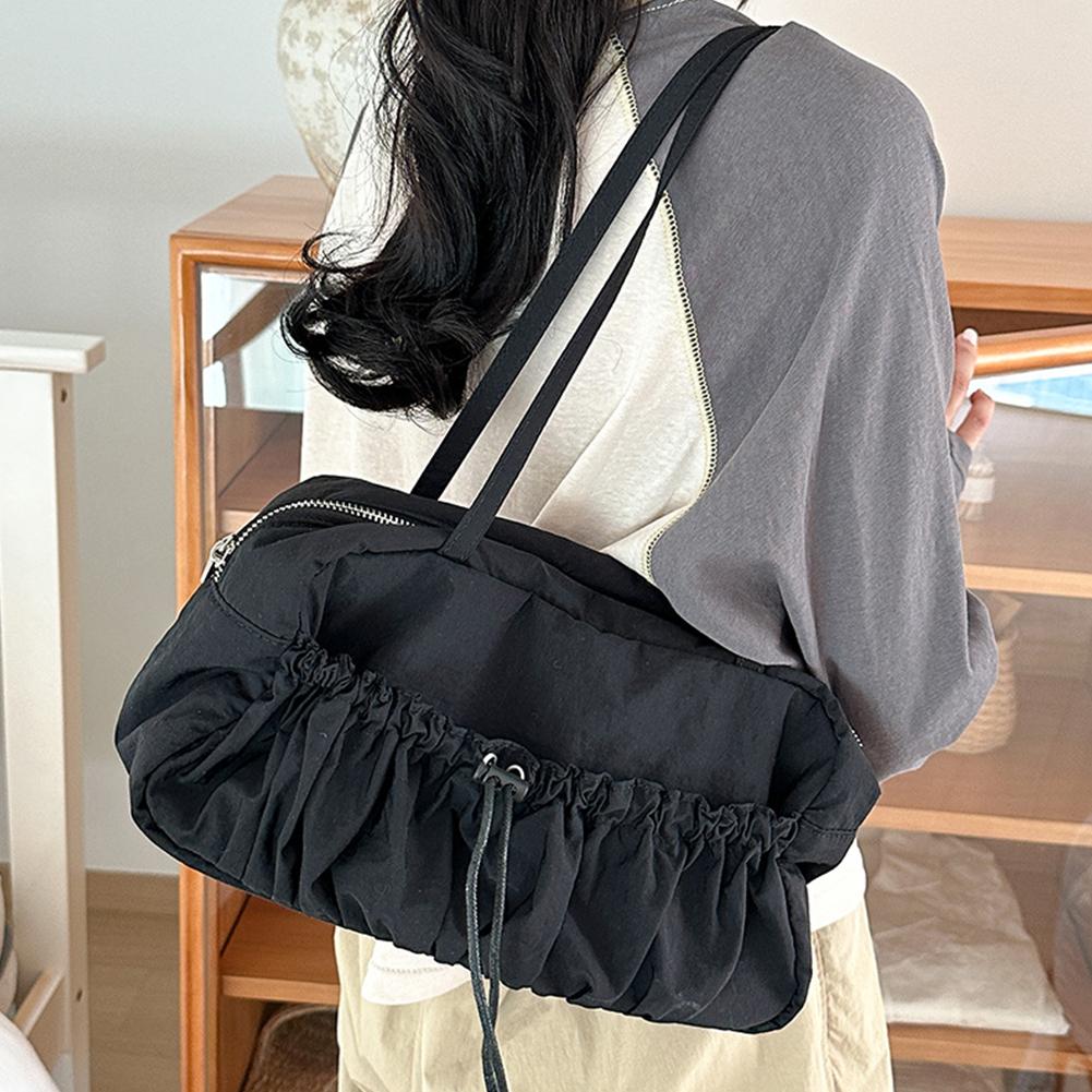Women Pleated Shoulder Bag Multipurpose Solid Satchel Bag Casual Large Capacity Lightweight Slouchy Travel Bag