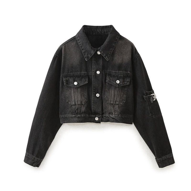 Fashion Wind Animal Pattern Washed Denim Jacket Coat Strap Decoration High Waist Wide Leg Denim 6045051