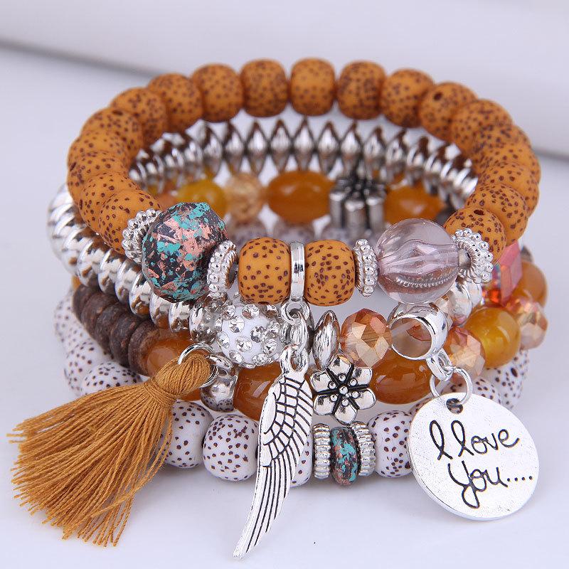 DIEZI Multicolor Acrylic Crystal Beads Strand Bracelets For Women Girls Men Tassel Wing Elastic Rope Bracelet Pulseira Feminina