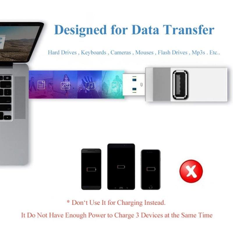 Portable USB Splitter 3 Port USB2.0 Hubs Adapter for Laptop Car Tablet Air and More