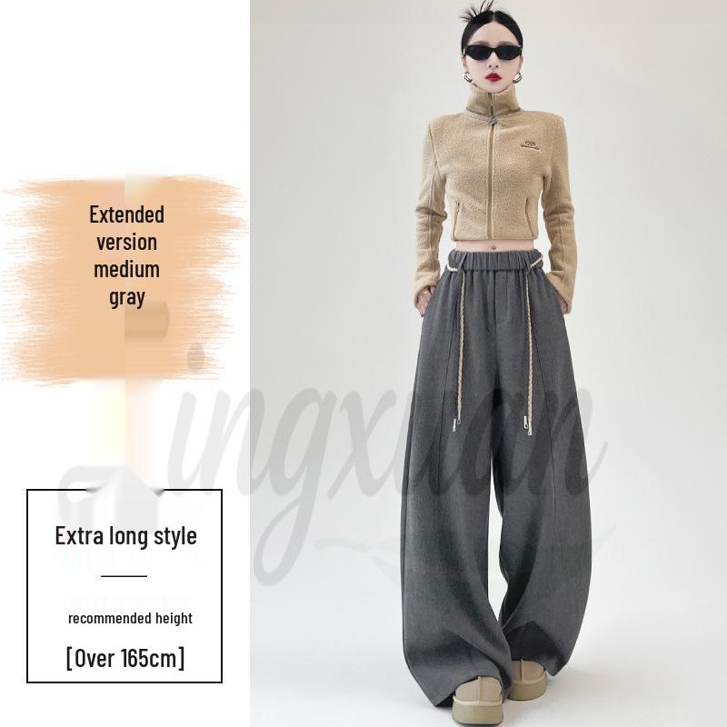 2026 Spring/Summer High-Waisted Wide-Leg Velvet Wool Pants for Women Small