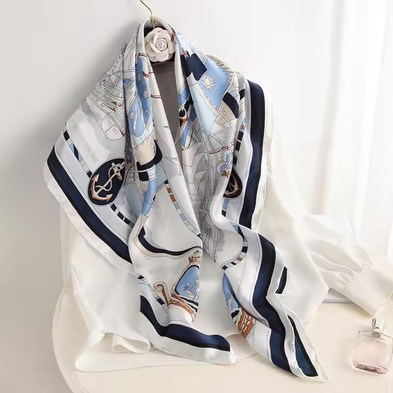 

90*90cm Square Printed Scarf Polyester Fiber Women s Scarf for All Seasons Fashionable and Versatile Shawl Neck Gaiter Hijab белый