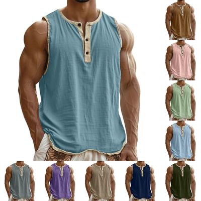 Men’s Sleeveless Henley Tank Top Casual Loose Fit Muscle Shirt Lightweight Button Front Summer Vest Top