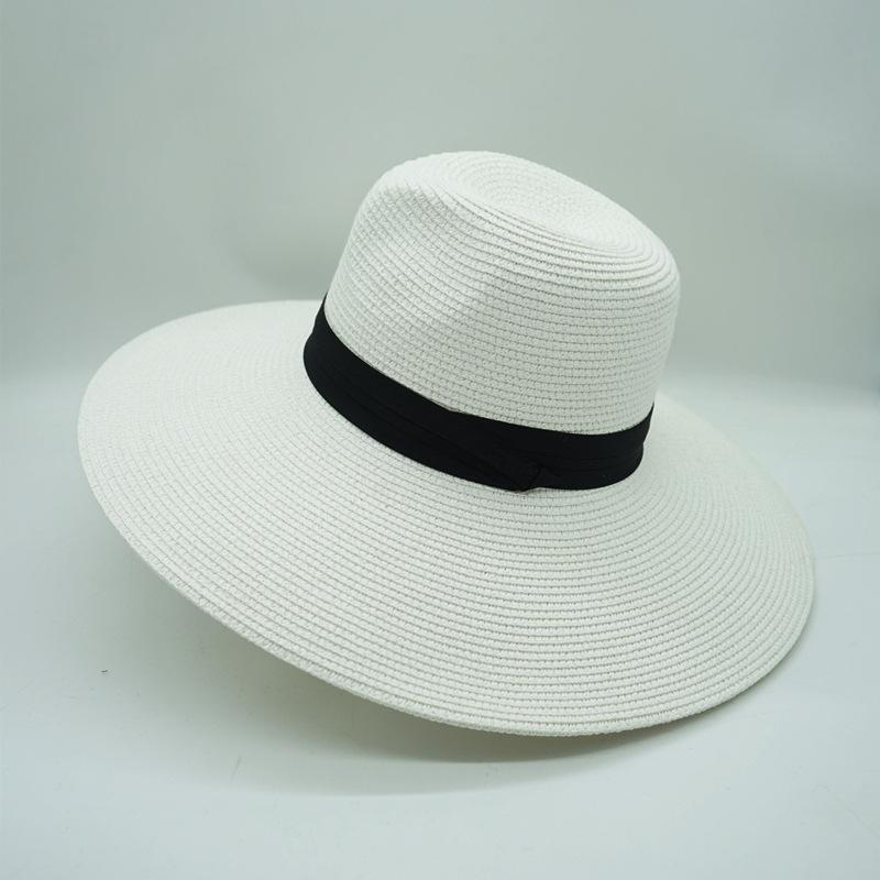 European And American Big Brim Black White Panama Jazz Top Hat Men And Women Summer Sunshade Sunscreen Vacation Beach Straw Hat