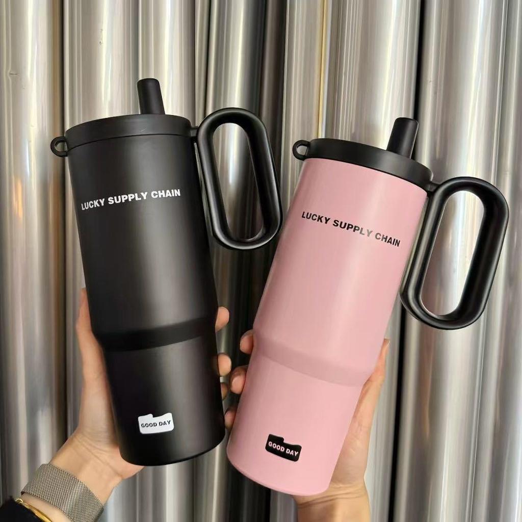 Large Capacity Handle Straw Tumbler, 316 Stainless Steel Insulated Cup for Car Cold & Hot Drinks