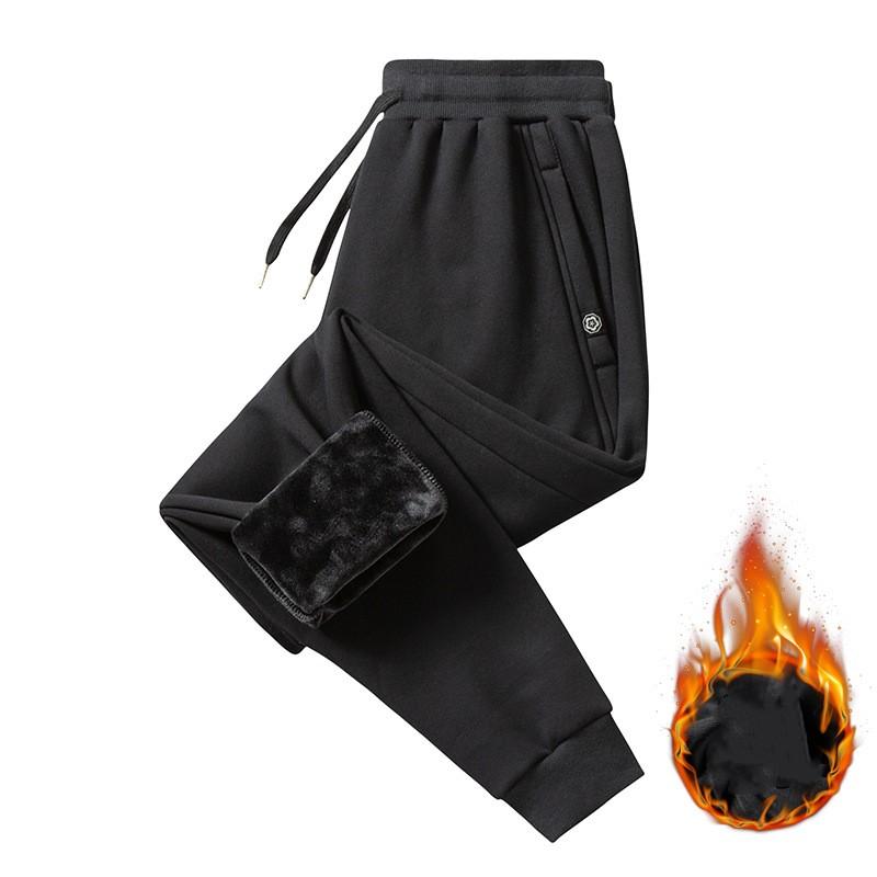 Men s Plus-Size Fleece-Lined Fall/Winter Outdoor Straight-Leg Cuffed Simple Pants S