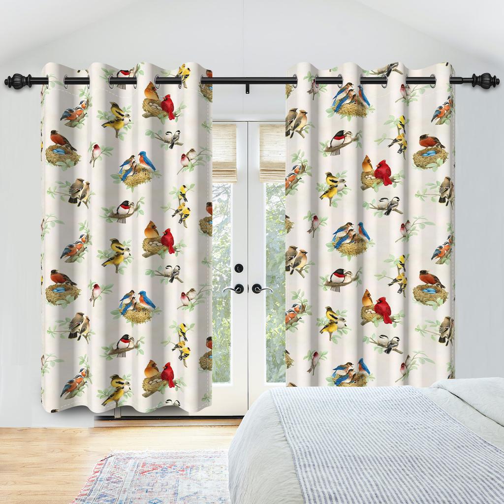 2Pcs/Set Flower Birds Blackout Curtains Perching Branches Nature Themed Window Drapes Bedroom Living Room Decor Interior Curtain