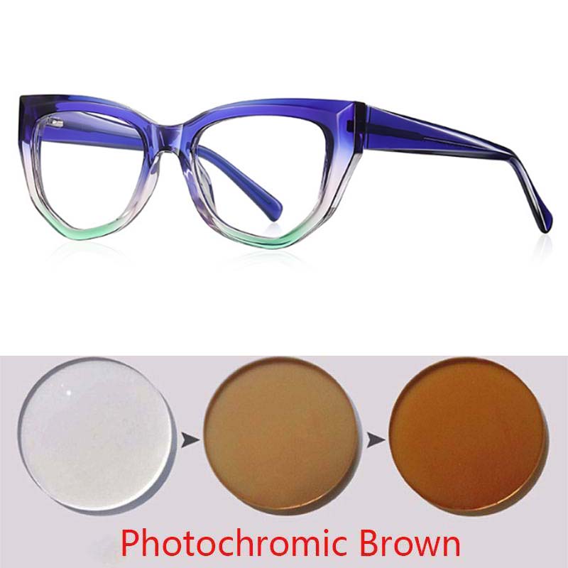 Polygon Cat Eyes Photochromic Glasses Women Myopia Eyeglasses Students Short Sight Eyewear 0 -0.5 -1 -1.25 -1.5 -1.75 -2.0 To -6