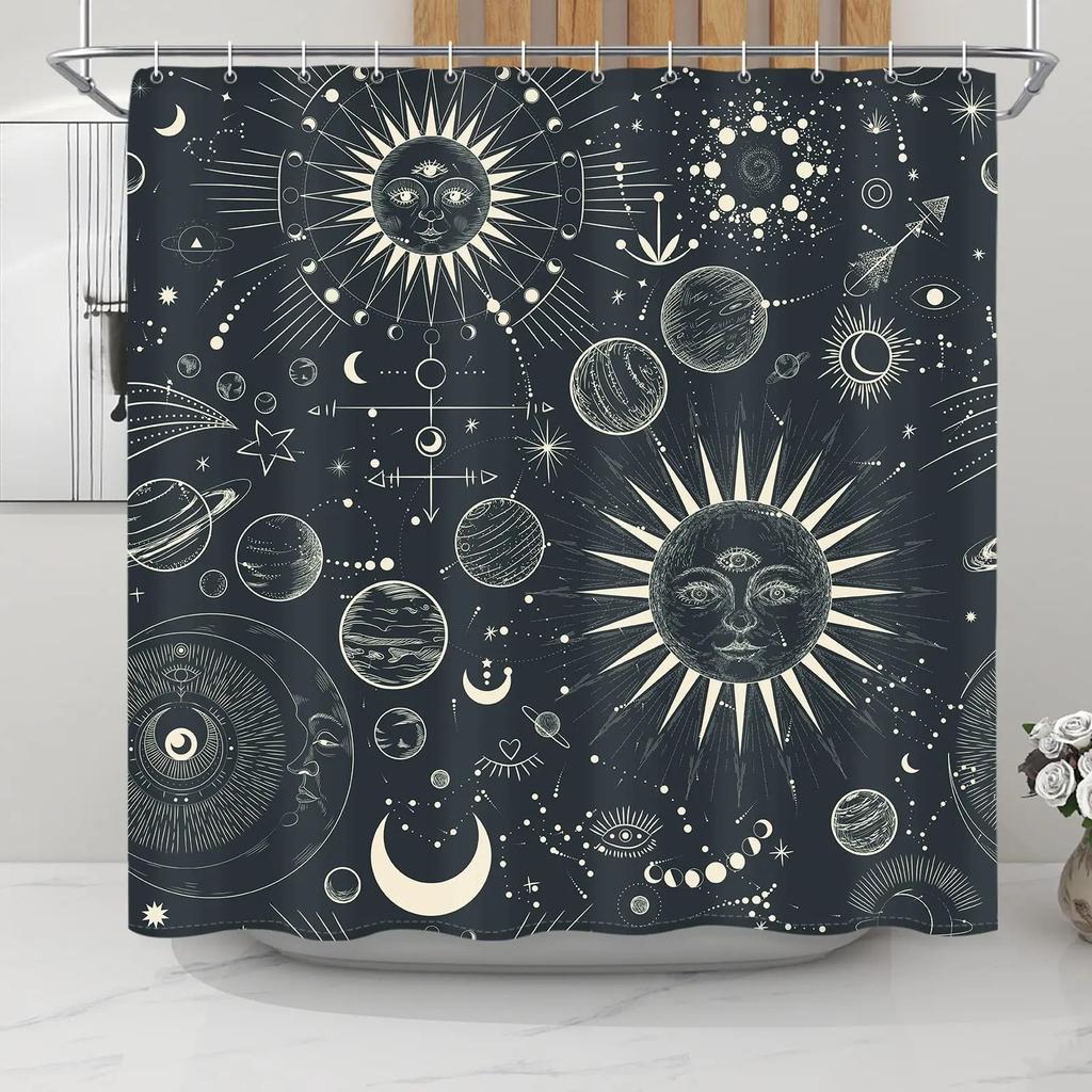 Astrologi Duschdraperi Planetariumtema Astronomisk Bild av Stjärnbilder med Horoskop Tyg Badrumsinredning Set
