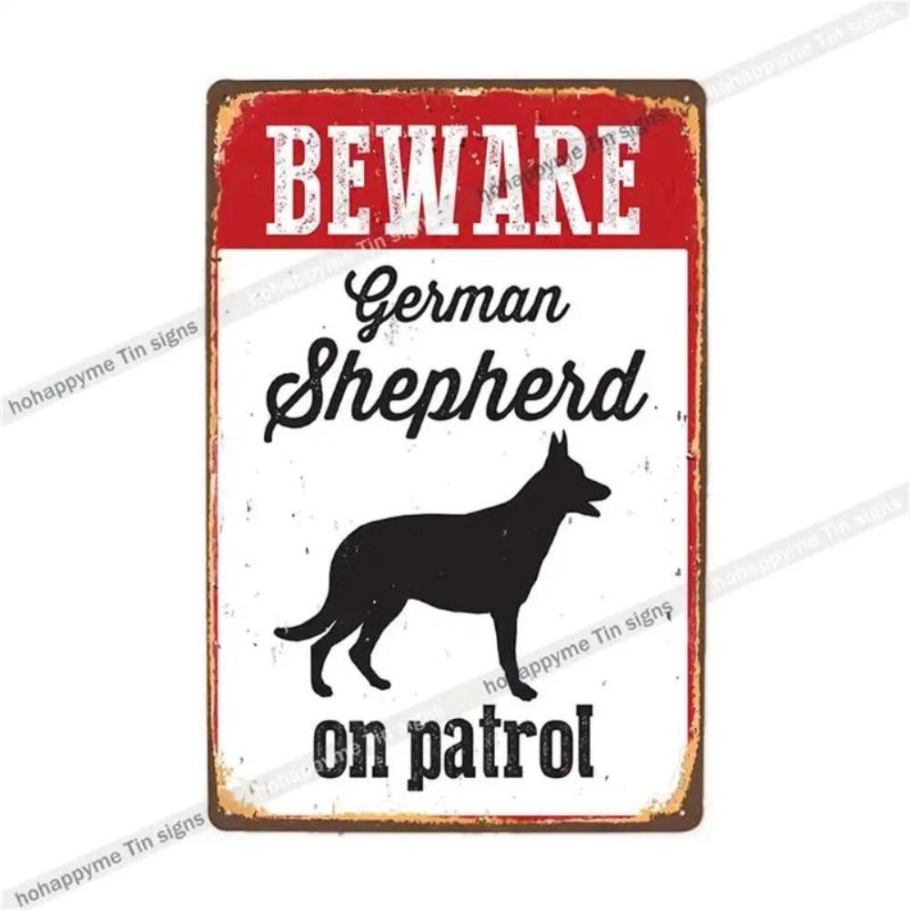 Retro Metal Sign German Shepherd Patrol Warning Decorative Plate for Home Wall 20x30cm
