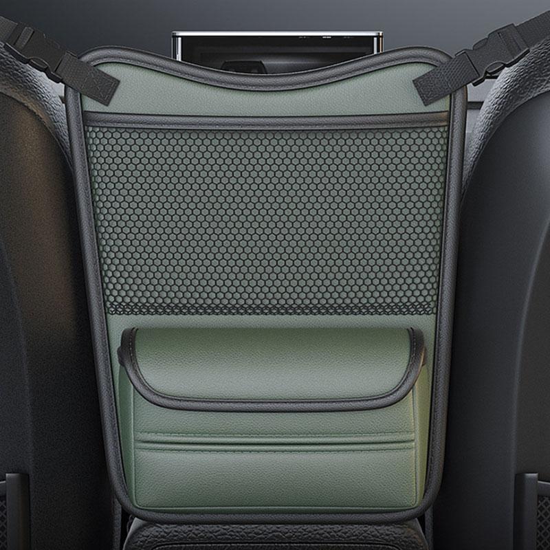 Quality Leather Car Organizer Seatback Storage Bag Cup Holder/Double Side Multi-pocket Auto Middle Seat Hanging Bag Tissue