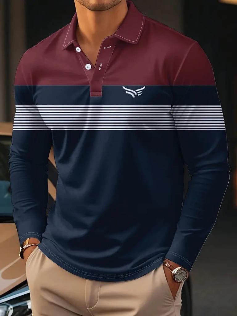 The New Men's Long-sleeved POLO Shirt for Spring and Autumn 2025 Features Street Fashion Comfort and 3D Striped Printing