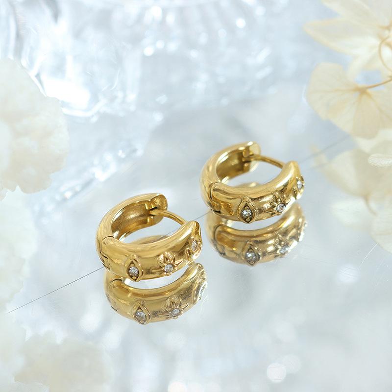 French Vintage Earrings, Niche Design, Cold Temperament, Titanium Steel Gold-plated, Zircon Earrings, Jewelry, Women, 2026