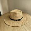 French retro old money wind hollow straw hat women's summer seaside beach sun hat premium hand-woven Panama top hat