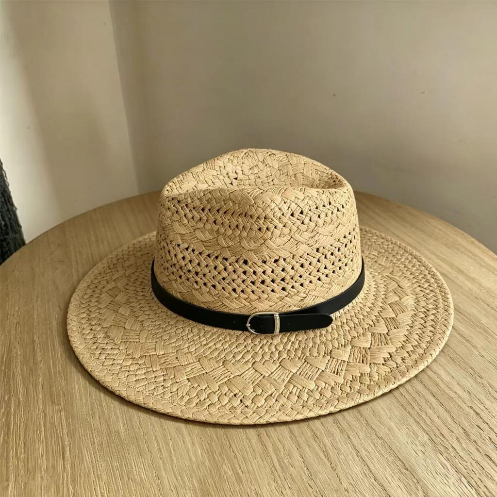 French retro old money wind hollow straw hat women's summer seaside beach sun hat premium hand-woven Panama top hat
