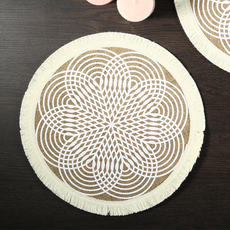 Eco-friendly round Japanese minimalist wind fringed placemat table mat coaster natural color jute modern minimalist