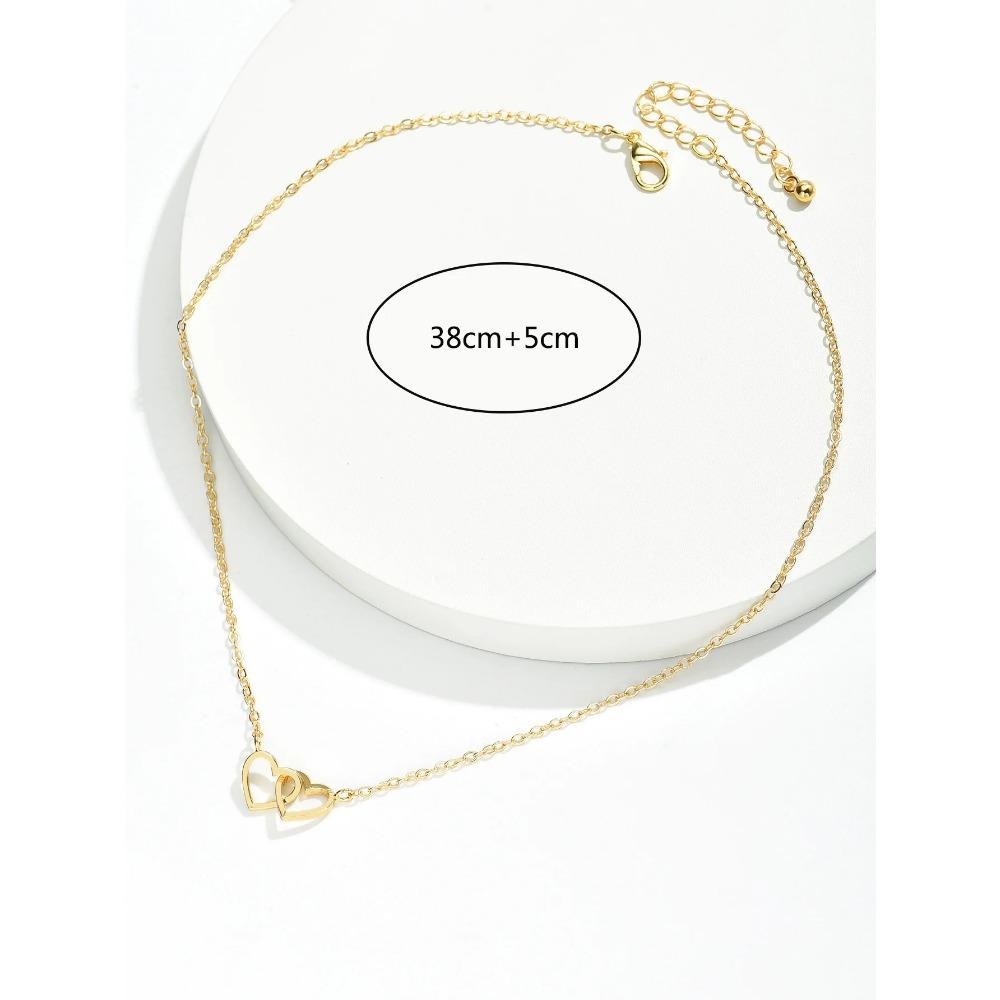 1 Stück Winzige Süße Doppeltes Hohlherz Kettenhalskette Damenmode Liebeshalskette Valentinstag Schmuck für Damen