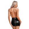 Damen, figurbetonte Kleider, Kunstleder, Wetlook, Party-Minikleider, Neckholder, rückenfrei, Clubwear-Kleid