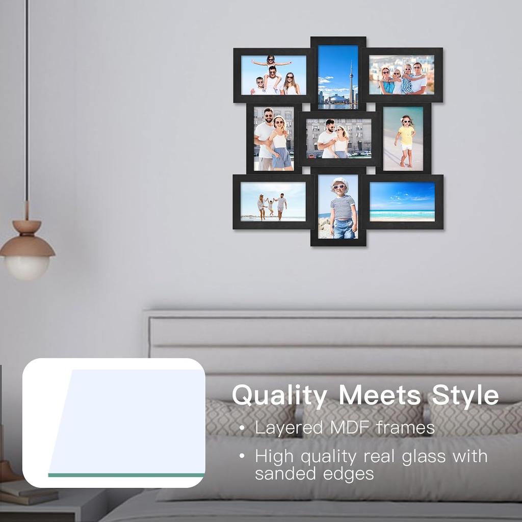 4x6 Picture Frames Collage, 9-Pack Picture Frames Collage for Wall Decor, Black Photo Collage Frame, Multi Picture Frame Set with Glass Front,