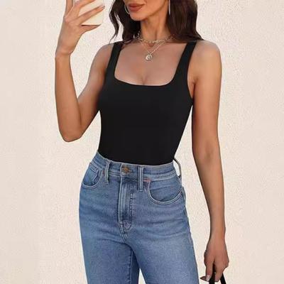 European and American T-shirts 2024 New Summer Fashion Sleeveless Vest Square Neck Vest Slim Threaded Short Top