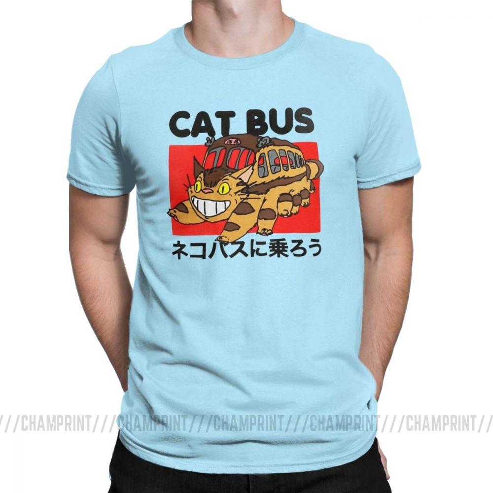 Men S T Shirt Cat Bus Funny Cotton Tee Shirt Short Sleeve My Neighbor Totoro T