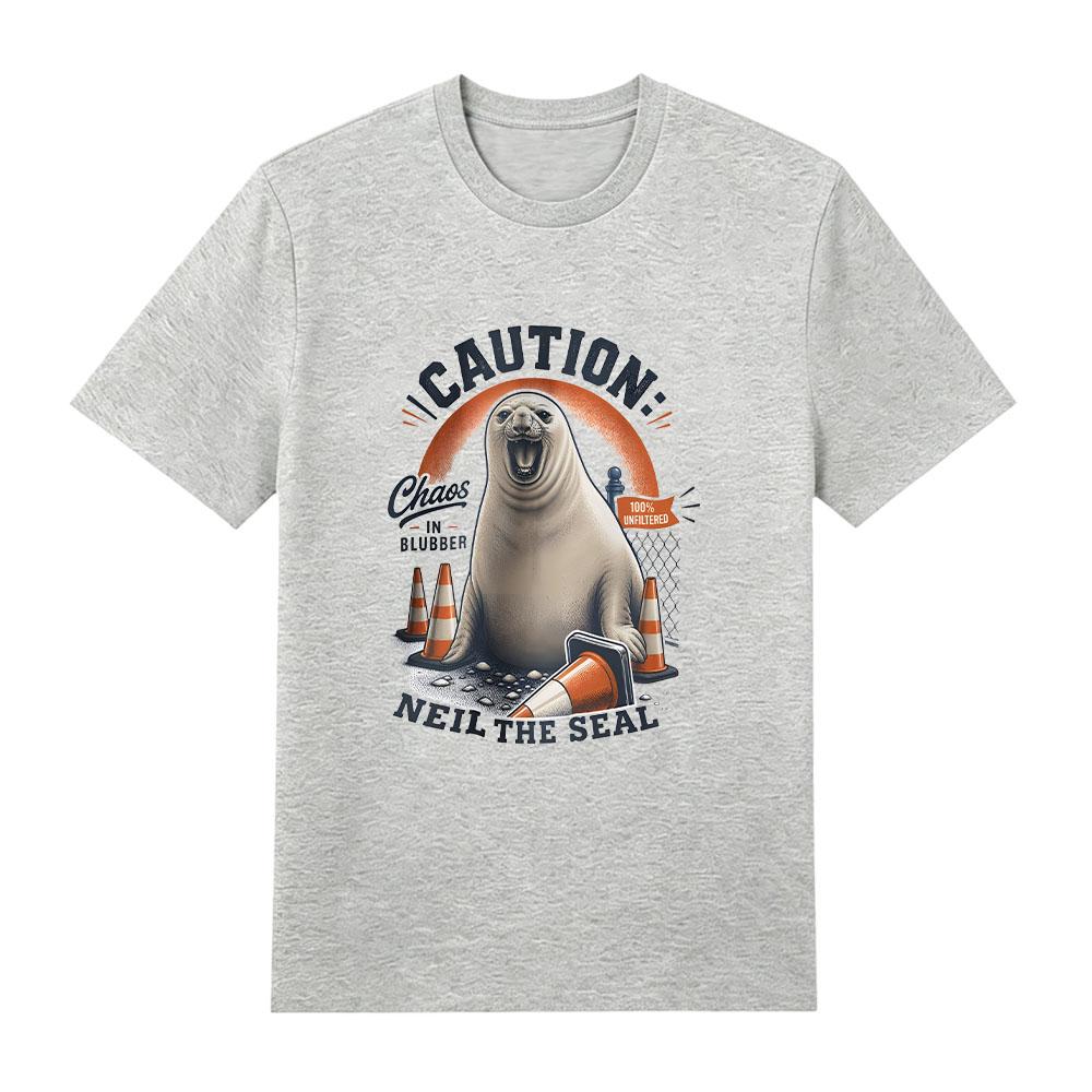 Neil The Seal Tee Caution! Neil The Seal Funny Neil The Seal Shirt Summer New Cotton Clothing Unisex Y2K T Shirts