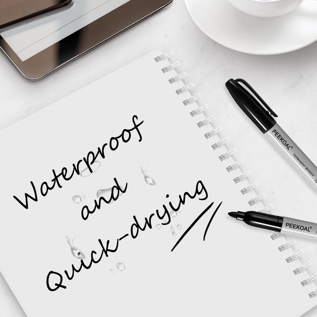 Black Permanent Markers, 8 Pack Fine Tip Black Marker Pens,Water Resistant Marking Pens for Office & School Supplies