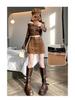 Women's Retro High-Waist Brown Suede A-line Mini Skirt - Spring/Autumn